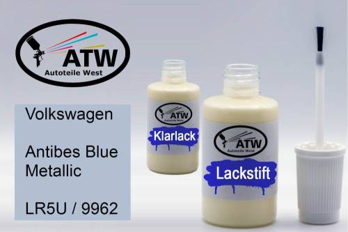 Volkswagen, Antibes Blue Metallic, LR5U / 9962: 20ml Lackstift + 20ml Klarlack - Set, von ATW Autoteile West.